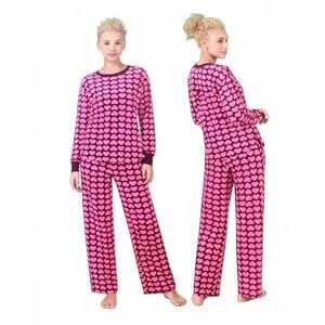 NWT Kate Spade Pink Heart Print Velour Pajama Set Large